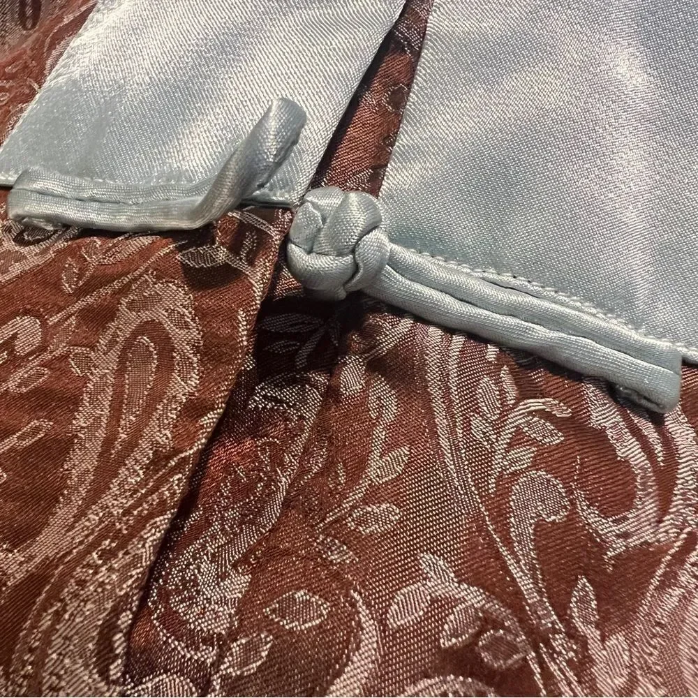 Vintage Chandler Ladies 2 Piece Pajama Set XL L Paisley Damask Cocoa Brown Aqua
